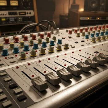 Аналоговый микшер с фейдерами и эквалайзерами