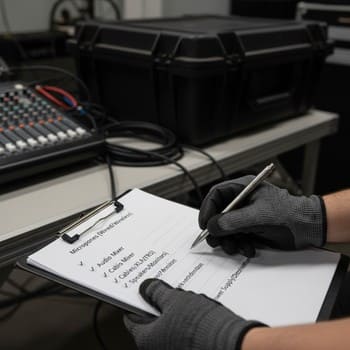 Техник на площадке сверяет чек-лист монтажа