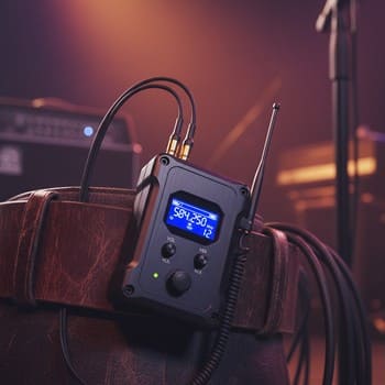 Ушной мониторинговый приёмник на поясе музыканта