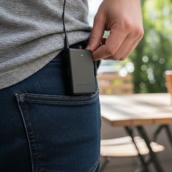 Петличный микрофон с передатчиком на поясе