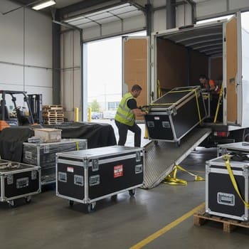 Погрузка дорожных кейсов на рампе