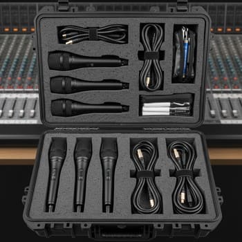 Кейс с запасными микрофонами на подстраховке