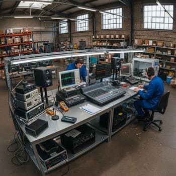 Тестовый стенд в складе перед выездом — проверка каналов